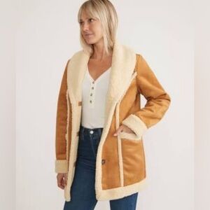 Marine Layer Camel Teddy Jacket with Cream Accents